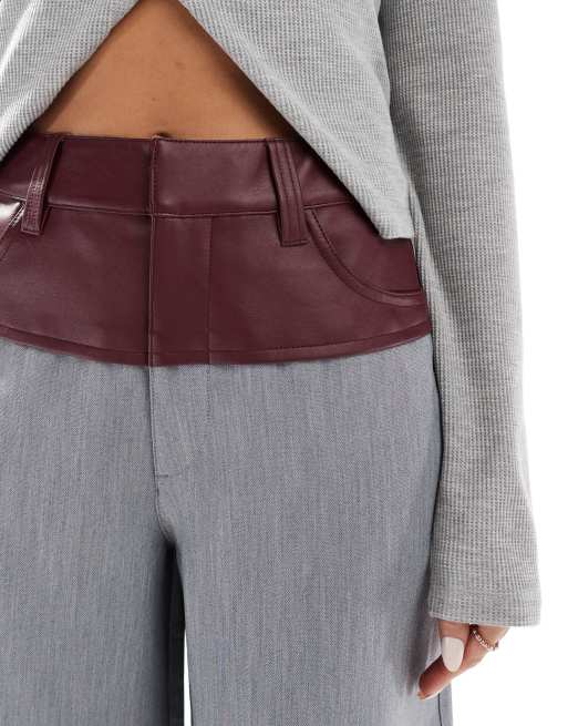 ASOS DESIGN - Elegante broek met contrasterend paneel van imitatieleer in grijs, 4 van 5
