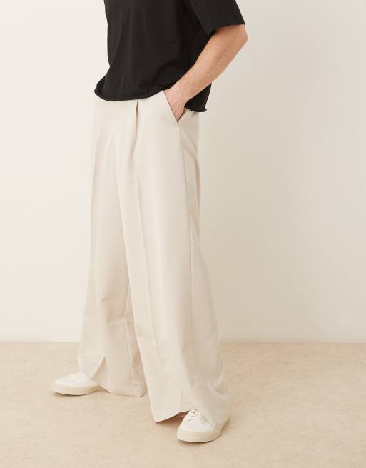 ASOS DESIGN - Elegante broek met extreem wijde pijpen en plooien voor in stone, 5 van 5