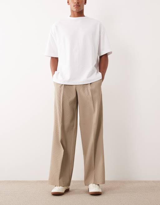 ASOS DESIGN - Elegante broek met losse pijpen en geribbelde textuur in stone, 2 van 5