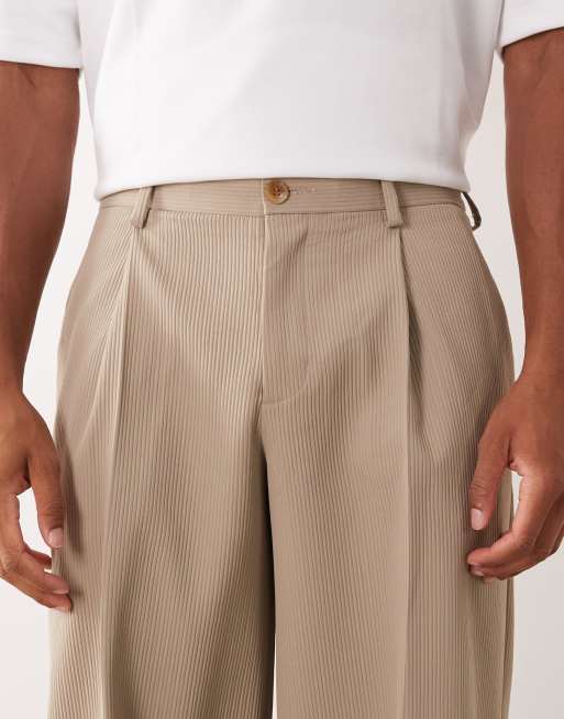 ASOS DESIGN - Elegante broek met losse pijpen en geribbelde textuur in stone, 4 van 5