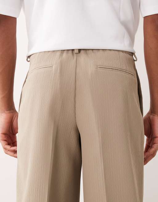 ASOS DESIGN - Elegante broek met losse pijpen en geribbelde textuur in stone, 5 van 5