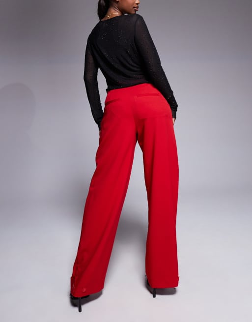 ASOS DESIGN - Elegante broek met rechte pijpen en lipje in rood , 2 van 5