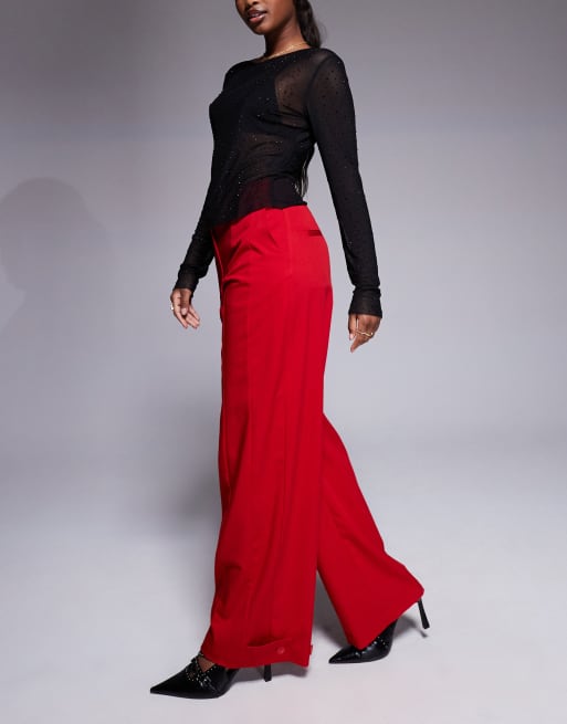 ASOS DESIGN - Elegante broek met rechte pijpen en lipje in rood , 3 van 5