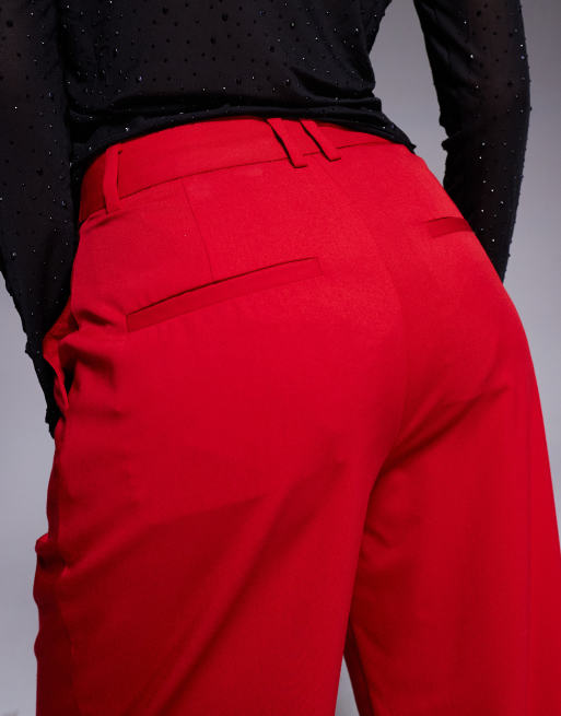ASOS DESIGN - Elegante broek met rechte pijpen en lipje in rood , 4 van 5