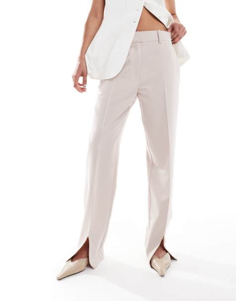 ASOS DESIGN - Elegante broek met rechte pijpen en split in de zoom in taupe - view 1