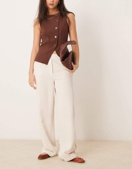ASOS DESIGN - Elegante broek met rechte pijpen in stone