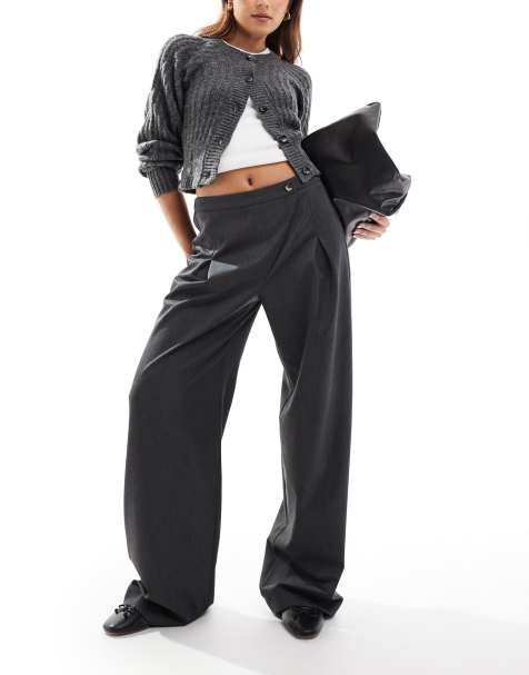 ASOS DESIGN - Elegante broek met taille met overslag en wijde pijpen in grijs - view 1