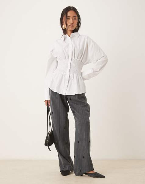 ASOS DESIGN - Elegante broek met versiering, wijde pijpen en plooien in grijs - view 1