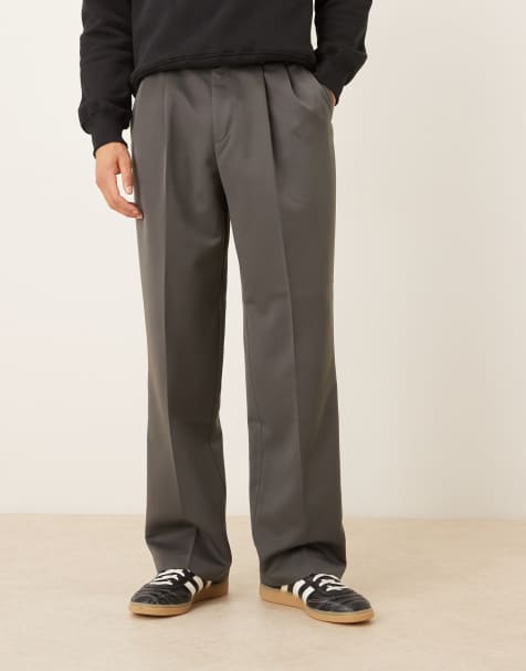 ASOS DESIGN - Elegante broek met wijde pijpen, dubbele plooien en achterzakken in antracietgrijs - view 1