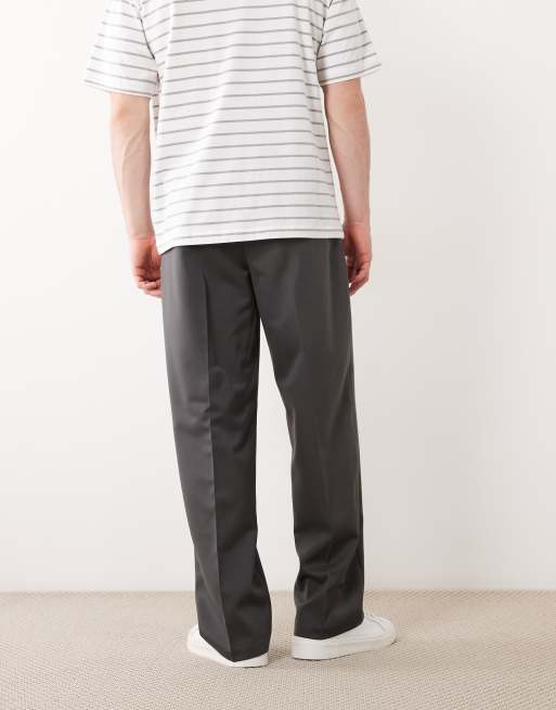 ASOS DESIGN - Elegante broek met wijde pijpen en elastische taille in antracietgrijs, 3 van 5