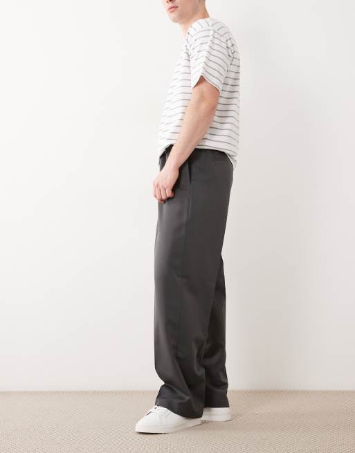 ASOS DESIGN - Elegante broek met wijde pijpen en elastische taille in antracietgrijs, 5 van 5
