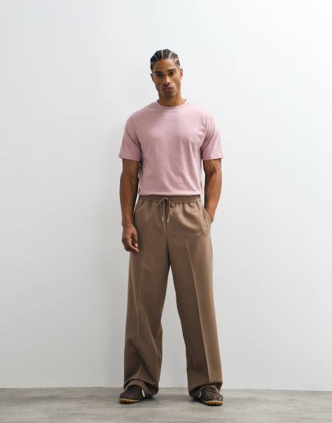 ASOS DESIGN - Elegante broek met wijde pijpen en elastische taille in bruin - view 1