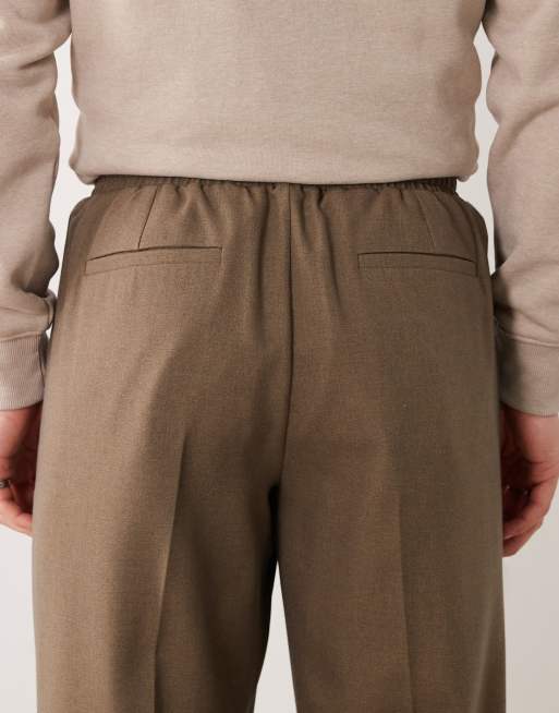 ASOS DESIGN - Elegante broek met wijde pijpen en elastische taille in olijfgroen, 4 van 5