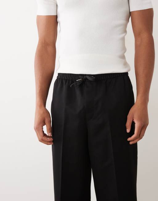 ASOS DESIGN - Elegante broek met wijde pijpen en elastische taille in zwart, 4 van 5