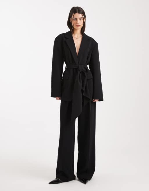 ASOS DESIGN - Elegante broek met wijde pijpen en lage taille in zwart, deel van co-ord set