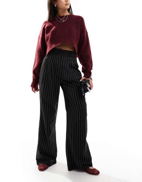 ASOS DESIGN - Elegante broek met wijde pijpen in zwarte krijtstreep - view 1