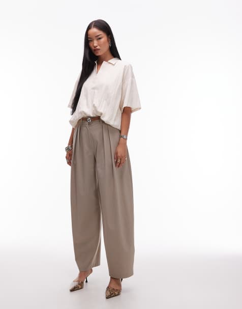 ASOS DESIGN - Elegante broek met wijde ronde pijpen in naturel - view 1