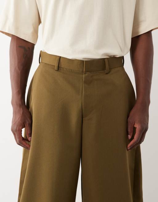ASOS DESIGN - Elegante broek met wijde ronde pijpen in olijfgroen, 4 van 5