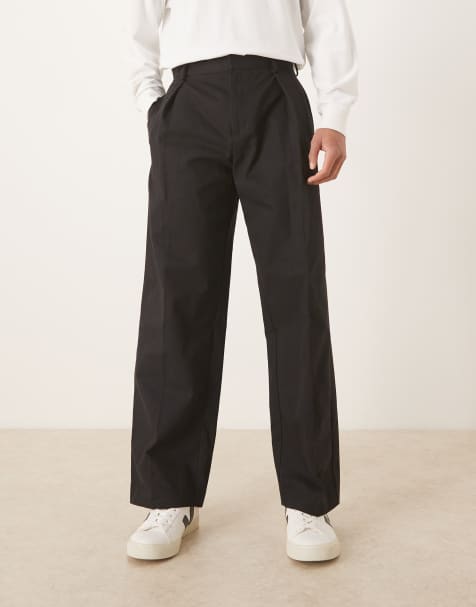 ASOS DESIGN - Elegante broek van 100% katoen met wijde pijpen en diepe plooien in zwart - view 1