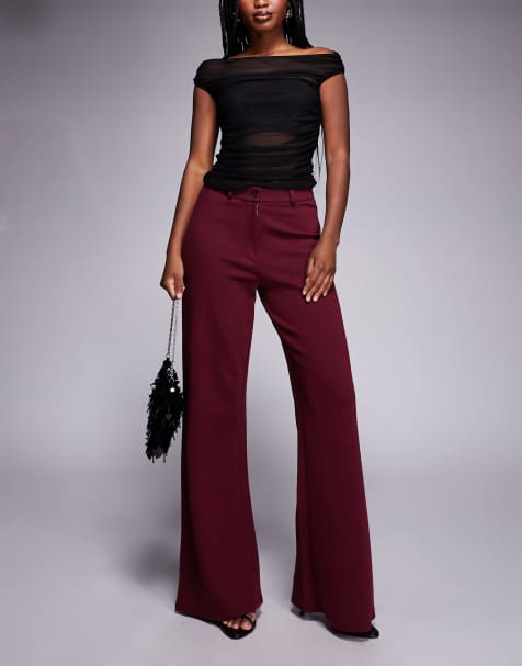 ASOS DESIGN - Elegante broek van jersey met wijde pijpen in bessenrood - view 1