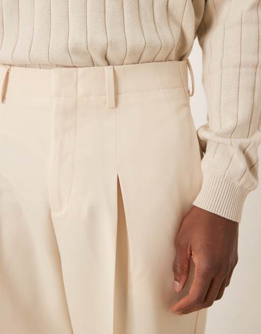 ASOS DESIGN - Elegante broek van keperstof met wijde pijpen in ecru, 2 van 5