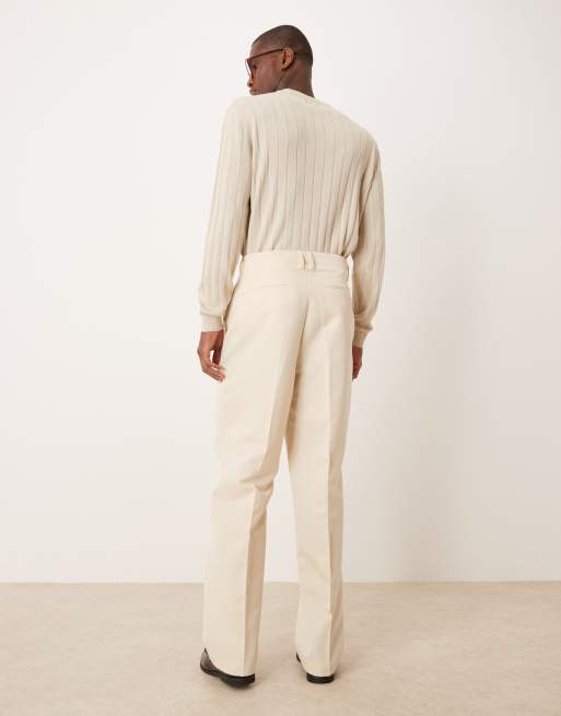 ASOS DESIGN - Elegante broek van keperstof met wijde pijpen in ecru, 5 van 5