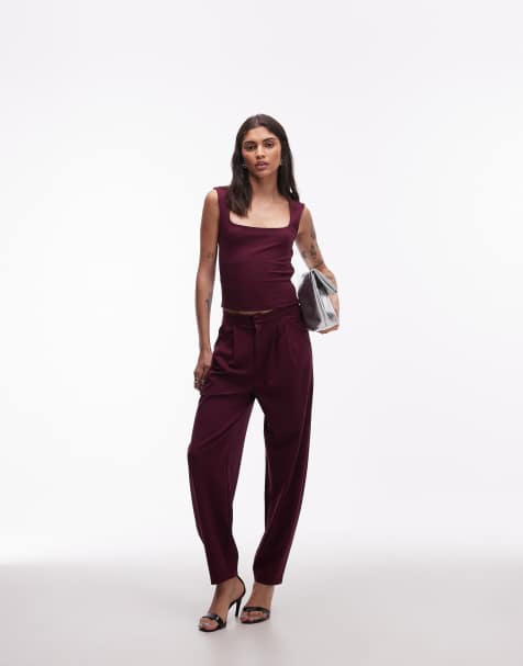 ASOS DESIGN - Elegante broek van pontestof met bananenpijpen in bessenkleur, deel van co-ord set - view 1