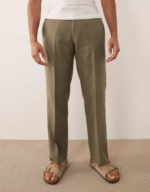 ASOS DESIGN - Elegante broek van wolmix met rechte pijpen in groen, 2 van 5