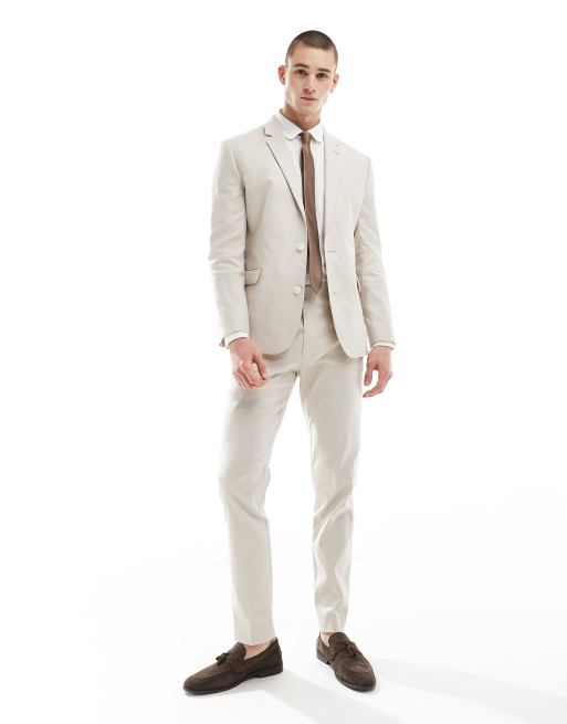 FhyzicsShops DESIGN - Elegante bukser i beige hørblanding i slim fit