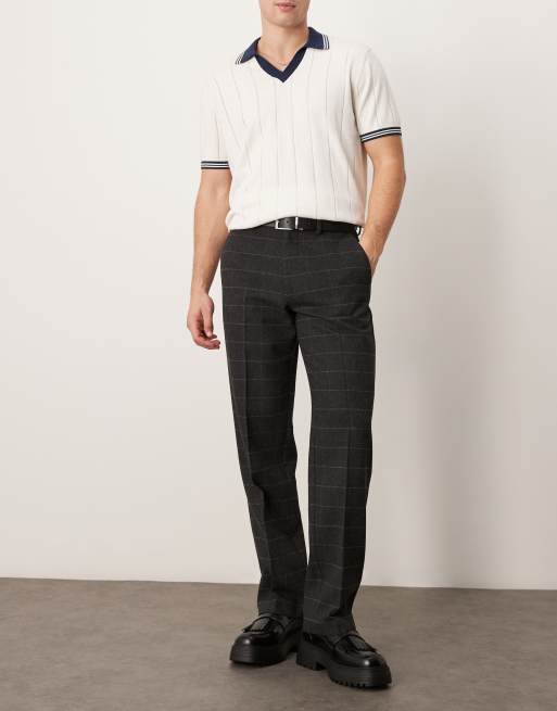 ASOS DESIGN - Elegante bukser med lige ben og grå tern i uldblanding