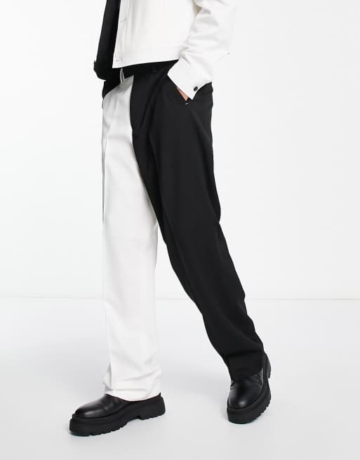 ASOS DESIGN - Elegante bukser med sort/hvidt farveblok-design og vide ben - Del af sæt 