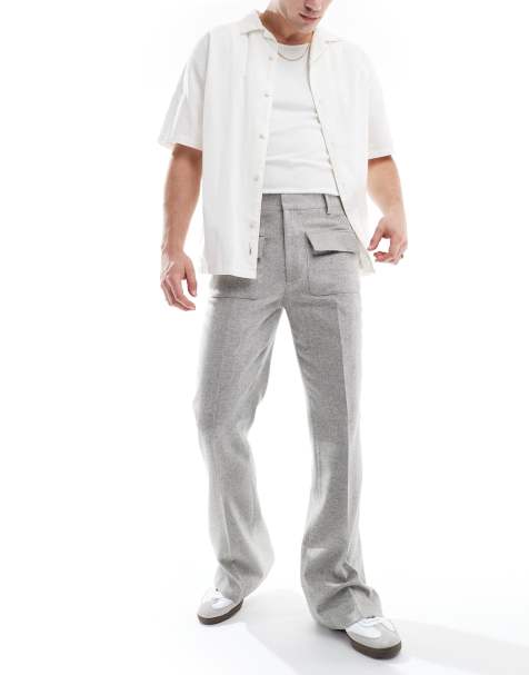 ASOS DESIGN - Elegante bukser med svaj og forlommer i lysegrå uldblanding - view 1