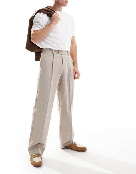 ASOS DESIGN - Elegante bukser med vidde og plisseringer fortil i beige - view 1