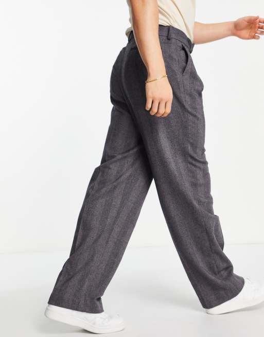 ASOS DESIGN - Elegante bukser med vide ben i koksgrå med sildebensmønster i uldblanding, 4 af 4