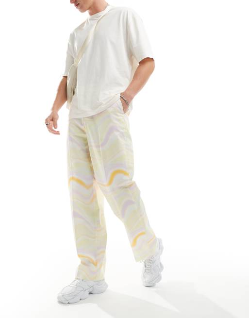 ASOS DESIGN - Elegante bukser med vide ben og multifarvet bølgeprint