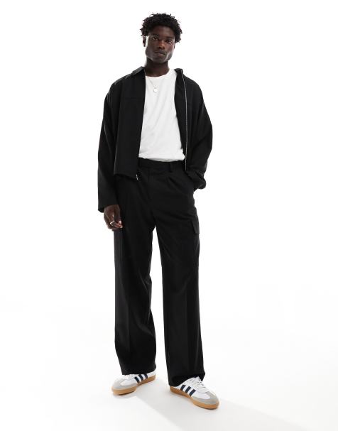 ASOS DESIGN – Elegante Cargo-Hose in Schwarz mit weitem Bein, Kombiteil - view 1