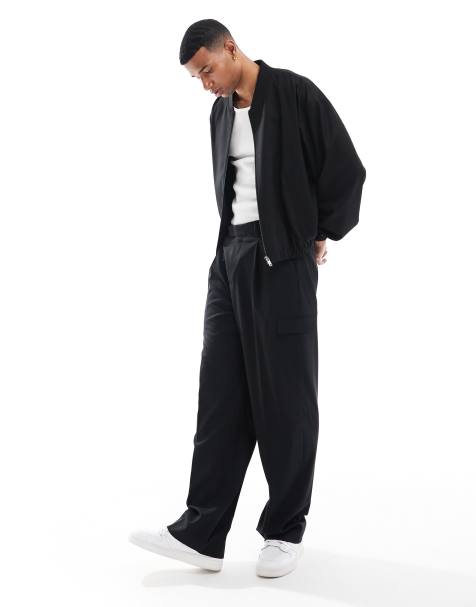 ASOS DESIGN – Elegante Cargo-Hose in Schwarz mit weitem Bein, Kombiteil - view 1
