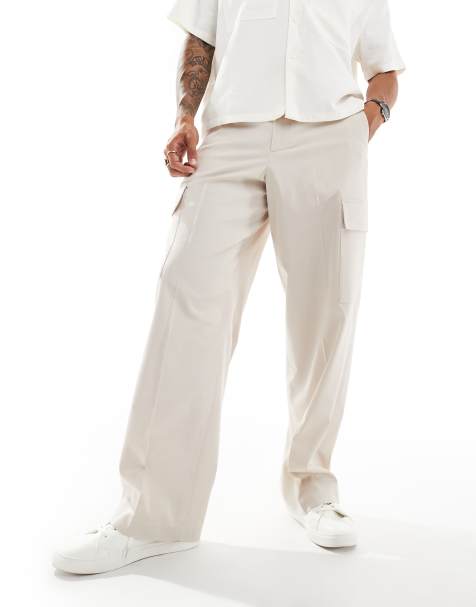 ASOS DESIGN – Elegante Cargo-Hose in Steinbeige mit weitem Bein - view 1