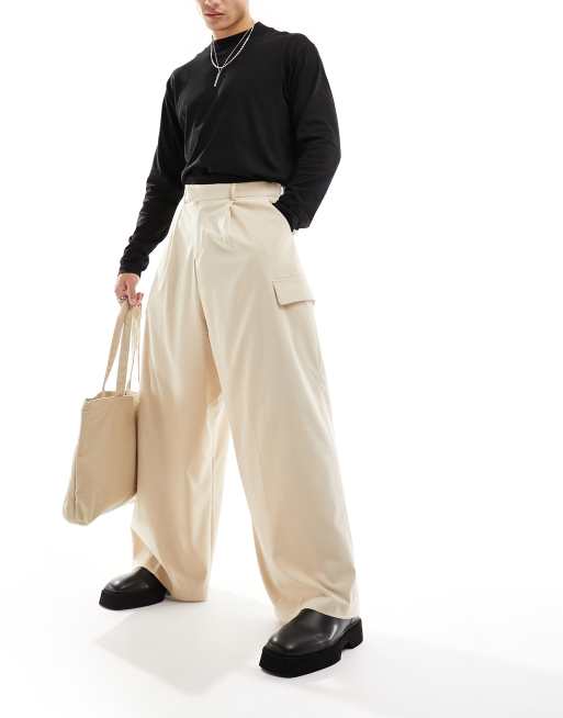 ASOS DESIGN – Elegante Cargohose in Steinbeige mit sehr weitem Bein