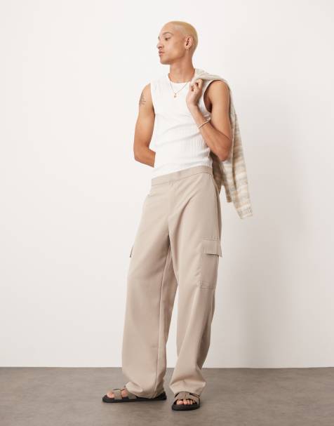 ASOS DESIGN – Elegante Cargohose in Steinbeige mit weitem Bein und Stretch-Taillenbund - view 1