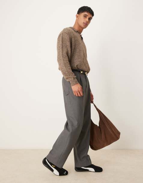 ASOS DESIGN – Elegante Carpenter-Hose in Grau mit Struktur und weitem Bein - view 1