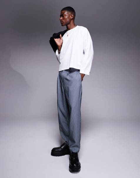 ASOS DESIGN – Elegante Carrot-Fit-Hose in Grau mit Nadelstreifen - view 1