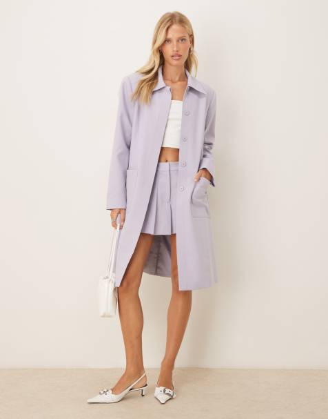 ASOS DESIGN - Elegante co-ord set met blazer met lange pasvorm en plooirok in lila - view 1