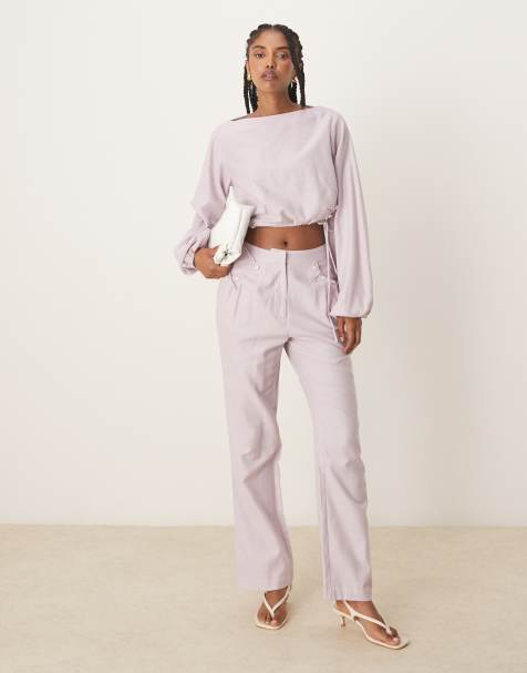ASOS DESIGN - Elegante co-ord set van top en broek met pareldetail in lila - view 1
