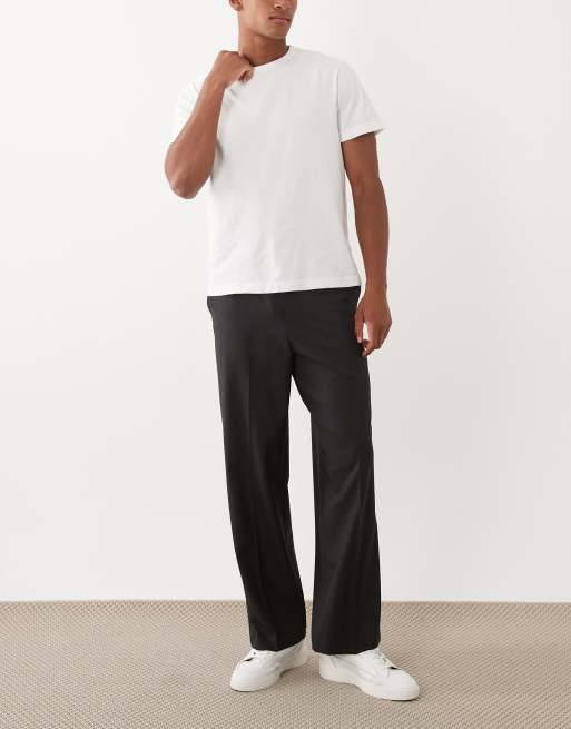 ASOS DESIGN - Elegante comfortabele stretchbroek met wijde pijpen en elastische taille in antracietgrijs, 2 van 5