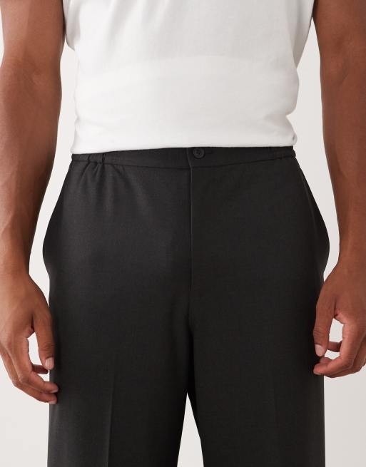 ASOS DESIGN - Elegante comfortabele stretchbroek met wijde pijpen en elastische taille in antracietgrijs, 4 van 5