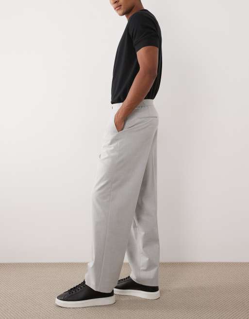 ASOS DESIGN - Elegante comfortabele stretchbroek met wijde pijpen en elastische taille in grijs, 3 van 5