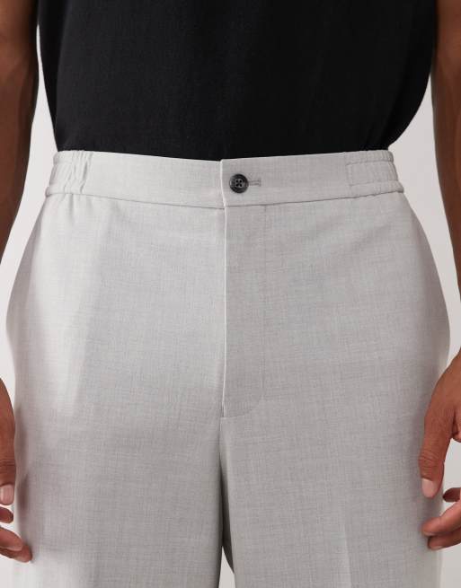ASOS DESIGN - Elegante comfortabele stretchbroek met wijde pijpen en elastische taille in grijs, 4 van 5