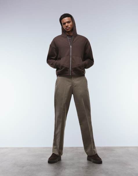 ASOS DESIGN – Elegante Cordhose in Steinbeige mit hohem Baumwollanteil, weitem Bein und seitlichen Verstelllaschen - view 1