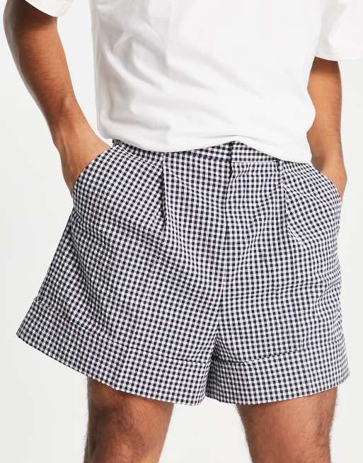 ASOS DESIGN - Elegante cropped bermuda-shorts med opslag i marineblå gingham